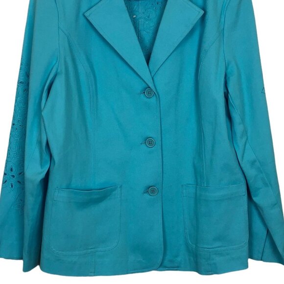 Vtg Y2K Susan Graver Turquoise Embroidered Cotton Blazer Jacket Women’s Medium - Picture 6 of 10